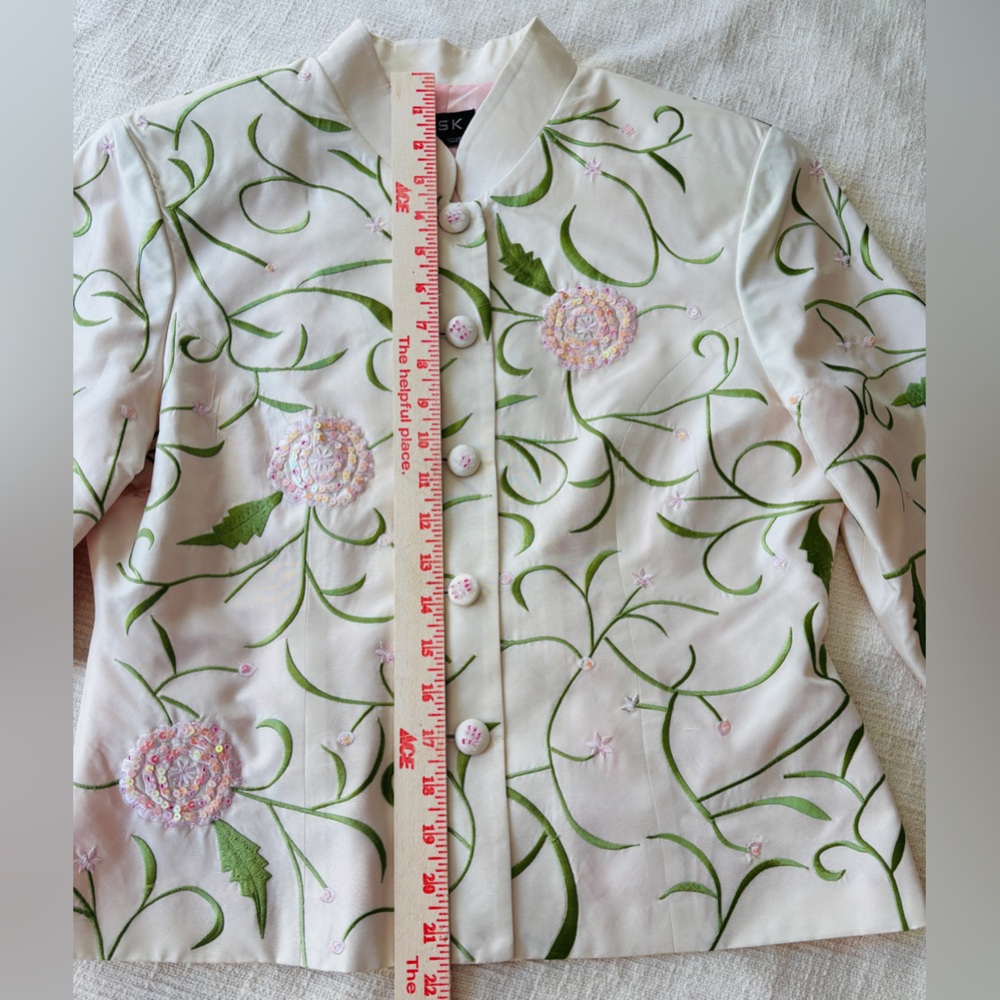 MSK Easter/Spring 100% Silk Floral White Jacket w/ Pink Lining Women’s Medium - Picture 8 of 11